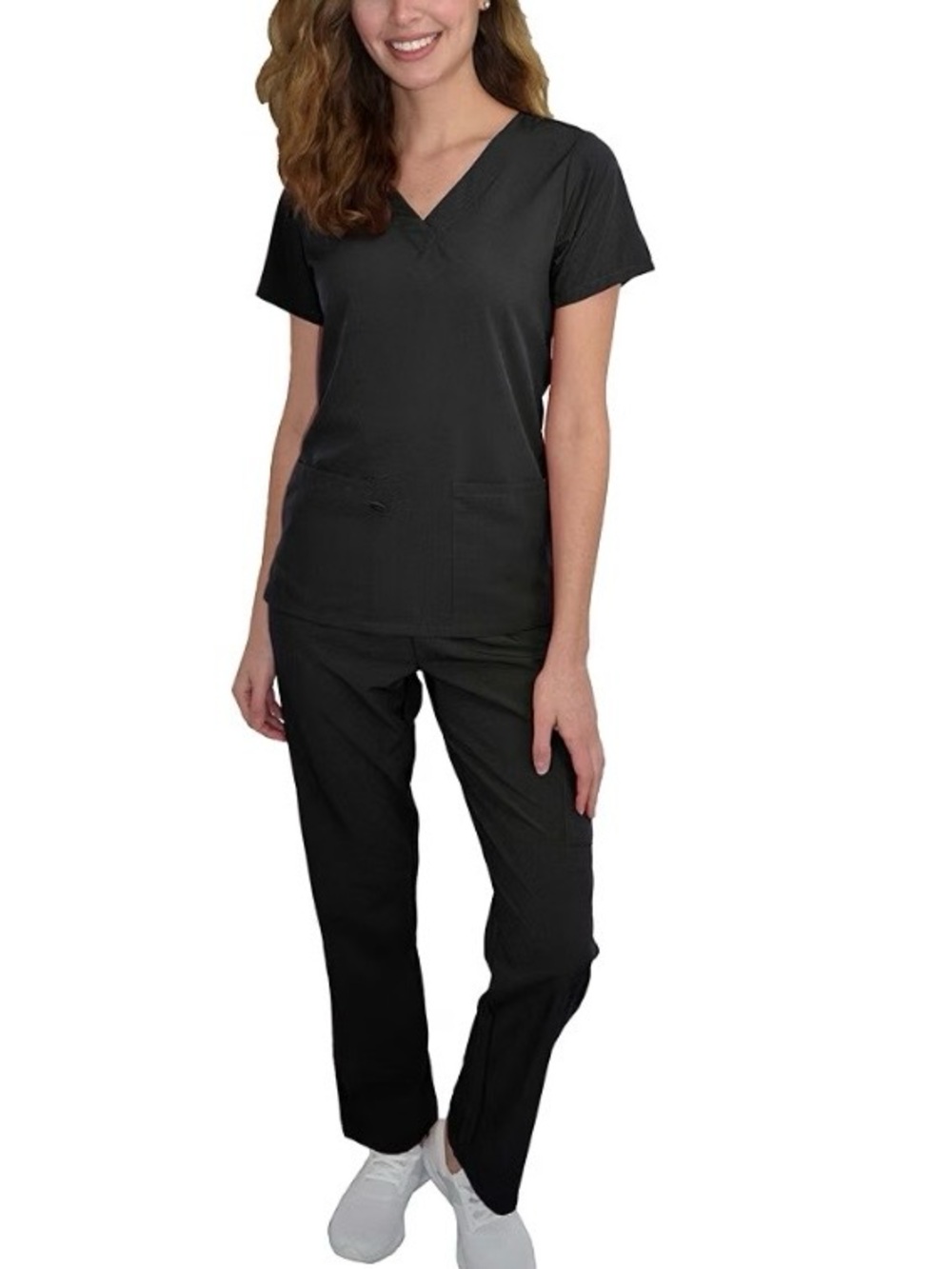 Women’s Black V-Neck Scrub Top and Pants Set
